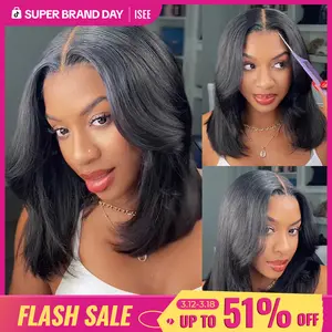 ISEE HAIR Wear Go 9x6 Tpart Layered Cut Bob Yaki Straight Wig Natural Black Deep Part Lace Glueless Wig #Category Spotlight SpringStatements