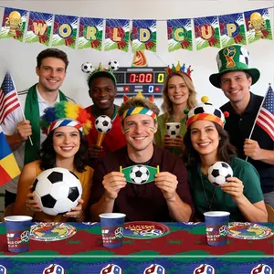 World Football Themed Fan Party Decorations Tableware Balloons Flags Atmosphere Decorations Paper Plate Set