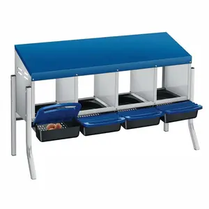 GAOMON Blue Chicken Nesting Box, 4 Compartment Zinc Alloy Nesting Box with Roll Away Egg Collection Plastic Handle Metal Stand, Wall/Freestanding for Chicken Coop Backyard Farm