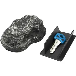 Realistic Rock Outdoor Spare Key Holder with Secret Compartment, Gray Stone Design, Weatherproof Security Box