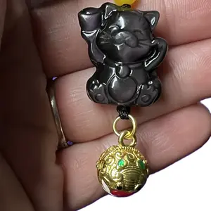 Rainbow Obsidian Crystal Lucky Cat Charm Phone Accessory—Smartphone  Cellphone Stone