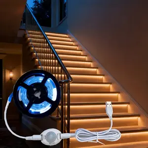 USB Powered Motion Sensor LED Strip Light, 5m Soft Adhesive, /natural Light, Infrared Sensor, Ideal for Bedside, Stairs, Hallway, Mirrors, Cabinets, Led Ambient Lighting