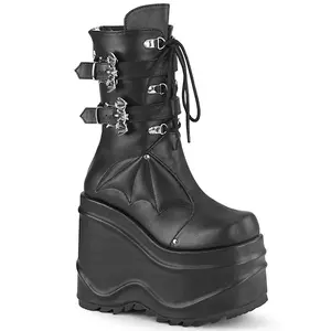 Demonia Wave-150 Black Vegan Leather Ankle Boots