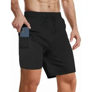 Buauty Mens Swim Trunks with Compression Liner 7 Inch Inseam Quick Dry Swim Shorts Mens Swimsuit Board Shorts with Pockets