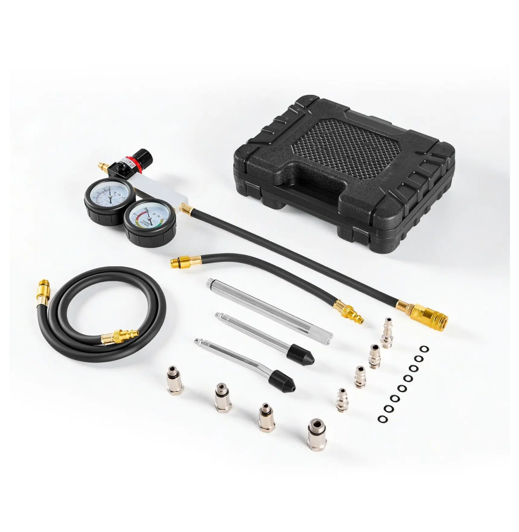 Engine Compression Tester Kit 0-100 PSI, Automotive Leak Down Tester with 4 Adapters, Cylinder Pressure Gauge for Cars & Motorcycles - Leakage Rate Test Default