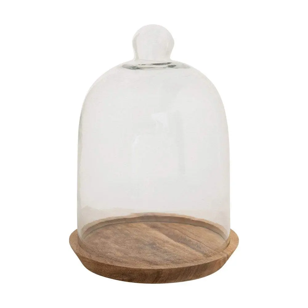 Glass Cloche with Mango Wood Base Glass Cloche with Mango Wood Base