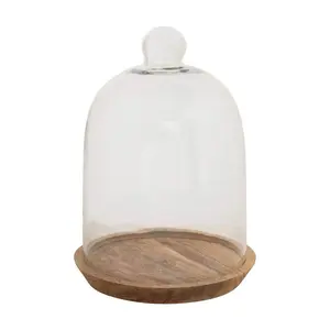 Glass Cloche with Mango Wood Base