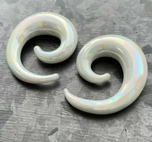 PAIR of Stunning White Lucifer Glass Spiral Tapers Plugs - Expanders - Gauges 6g (4mm) thru 00g (10mm)