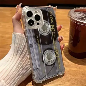 Vintage Tape Design Transparent Phone Case, Soft Protective Cover for iPhone 16 Pro Max, 15 Plus, 14 Pro, 13, 12, 11 Pro Max, Gift Idea, Accessories