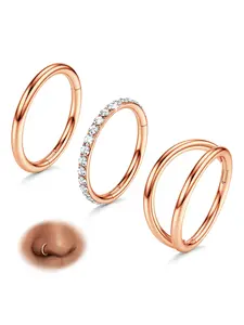 3 Pcs Rose Golden Shiny CZ Single Double Hoop Piercing Earrings for Women Men Premium 316L Stainless Steel Elegant Thoughtful Lightweight Construction Comfortable Snug Fit Brilliant CZ Subtle Glamorous Appeal Multi-site Wearable Design Piercings