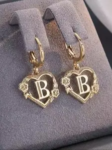Gold Heart Earrings with 26 Letters & Rose Design, Perfect for Weddings, Parties, Valentine's Day Gifts, Elegant Jewelry Accessory