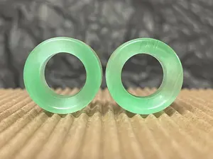 PAIR  Green Cat Eye Stone Double Flare Tunnels Plugs Earlets Gauges Body Jewelry