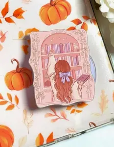 Magnetic Phone Grip Coquette Bookish Girl Phone Grip - Pastel Pink Aesthetic Bookshelf Griptok - Cute Girl Reading Phone Holder - Cottagecore Book Lover Gift for Her - Romantic Library Aesthetic Accessory