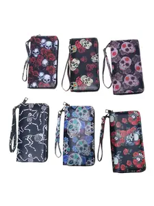 Women's Fashionable Skull & Floral Pattern Long Wallet, Casual Versatile Zipper Wallet for Daily Used, Trendy All-match, Exquisite & Stylish Wallet for Birthday Gift