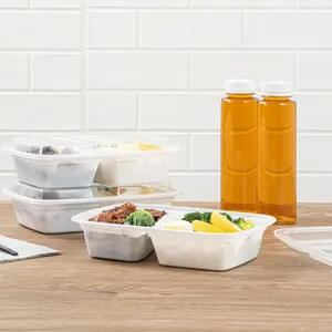 Disposable Compartment Takeaway Box with Transparent Plastic Lid White Plastic Food Packing Box Bento Packing Box