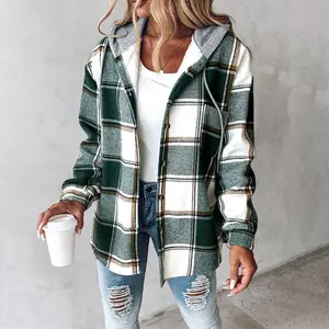 Women'sPlaidPatternLongSleeveShacketButtonDownFleeceLinedHoodedJacketsWarmCoatCasualWomenswearComfortOutdoorSoftWinterTopsPlusSizePlaidButton-UpShirtOuterwearEverydaygreenhoodiegirlTweedBlazerComfortablePie