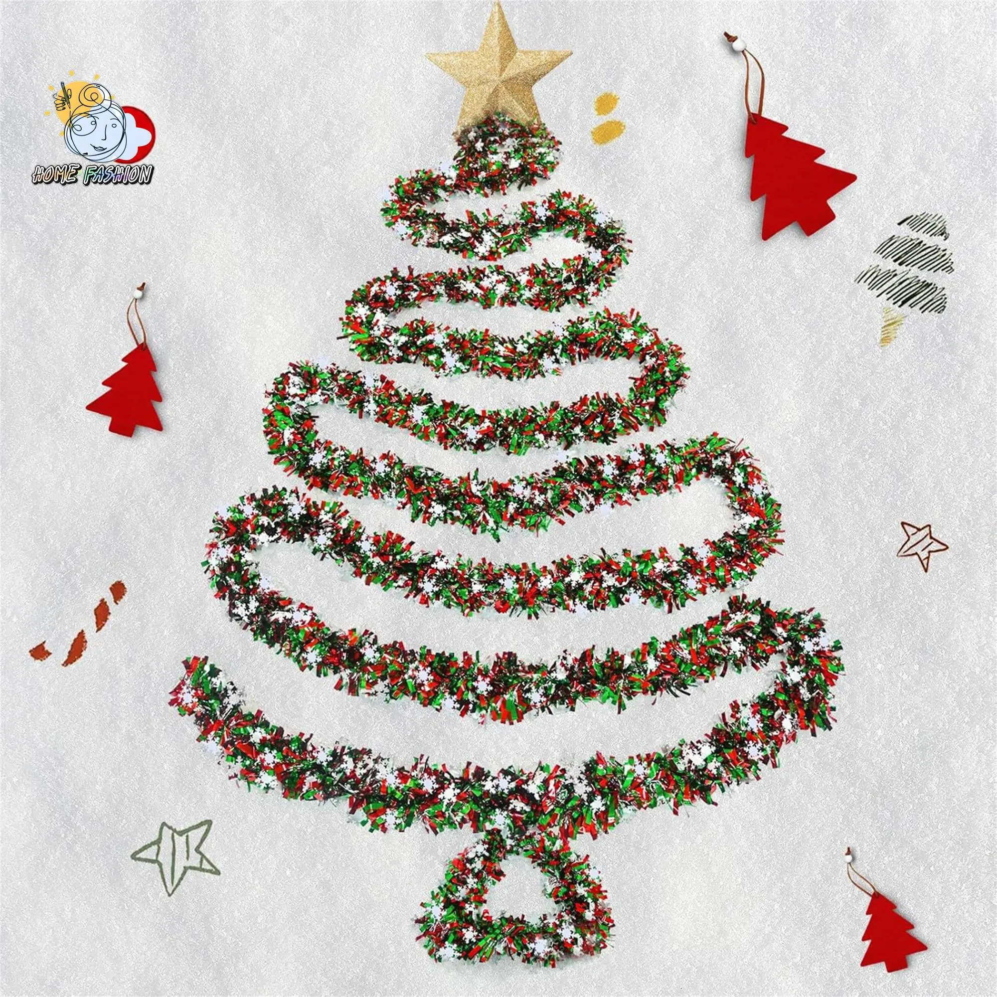 6.56ft Christmas Tinsel Garland Winter Holiday Snowflake Garland Hanging Decoration Party Supplies