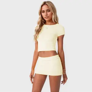 Pale Yellow Backless Top And Mini Skirt Two-piece Set