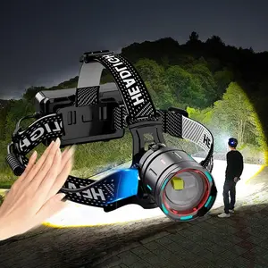 Rechargeable Headlamp, 1 Box Outdoor Waterproof Headlight with Sensor Switch, Zoom Head Lamp for Camping Hunting Work Fishing, USB Rechargeable Headlamp