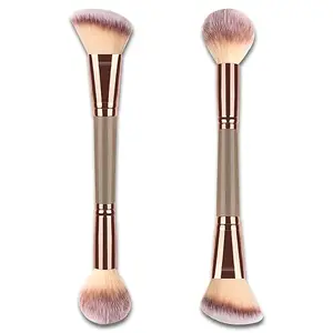 Double-Ended Foundation Makeup Brush, Angled/Round Top for Liquid, Powder & Cream Blending (Brown), champagne gold