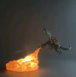 Dragon breathing fire good for D&D lovers, hand made, hand painted dragon
