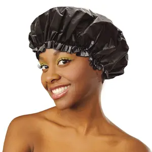 DONNA Satin Lined Shower Cap with Silk Bonnet for Women Curly Hair Wrap Sleeping Cap in Light Cream