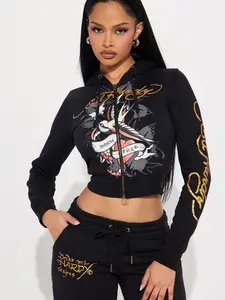Ed Hardy Swallow Bird Zip Front Hoodie - Black