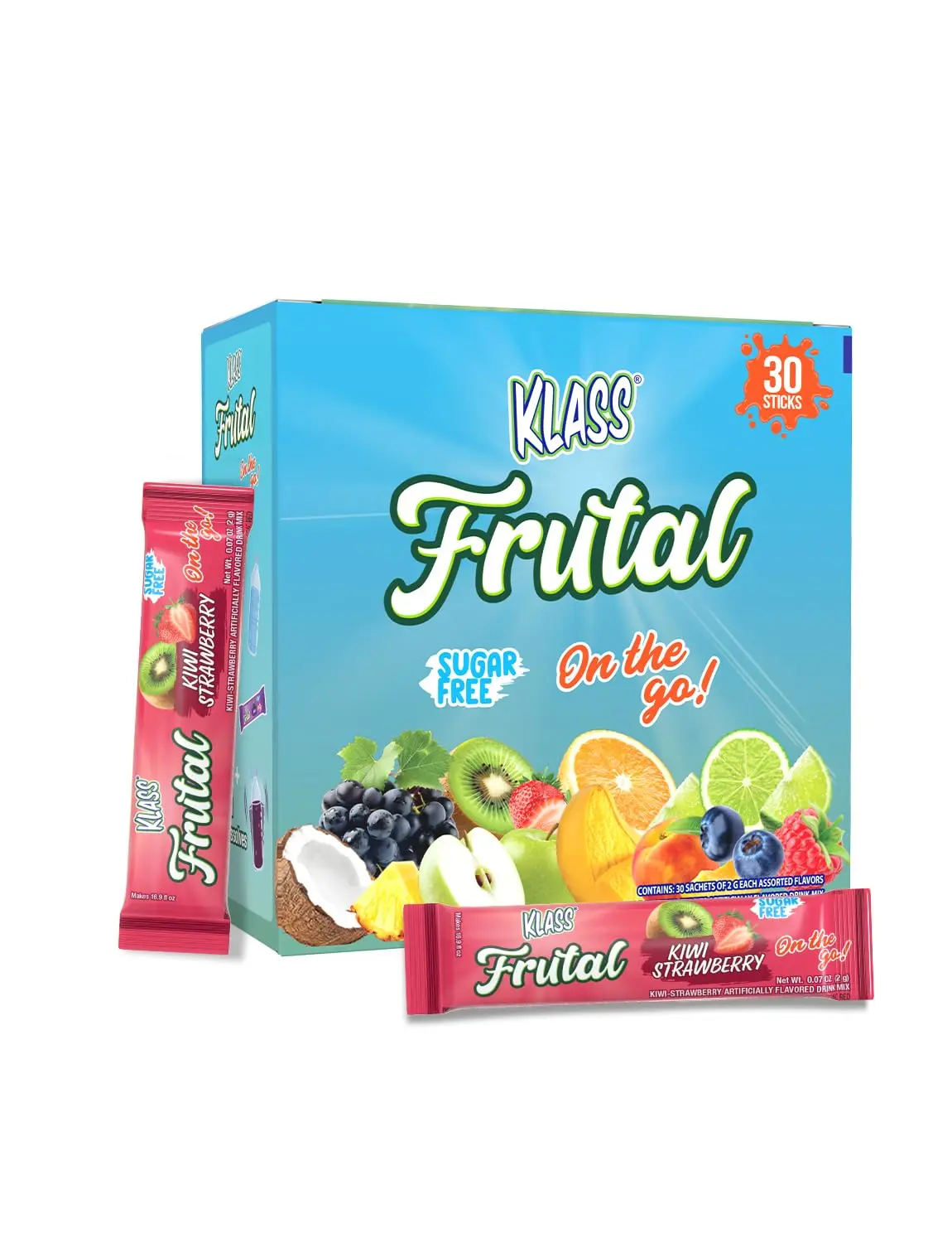 Arbol Frutal On-The-Go Strawberry Kiwi Powdered Drink Mix, Sugar Free Hydration Beverage Sticks, 30 Count Pack, Convenient On-The-Go Drink