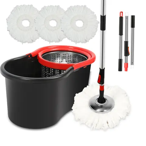 Super Absorbent Microfiber Spin Mop and Bucket with Wringer Set - 360° Spinning System, 3 Replacement Heads, 61" Stainless Steel Adjustable Extendable Long Handle, 20QT Capacity, Microfiber+Metal Build, for Hard Floor Cleaning, Spin Bucket Mops