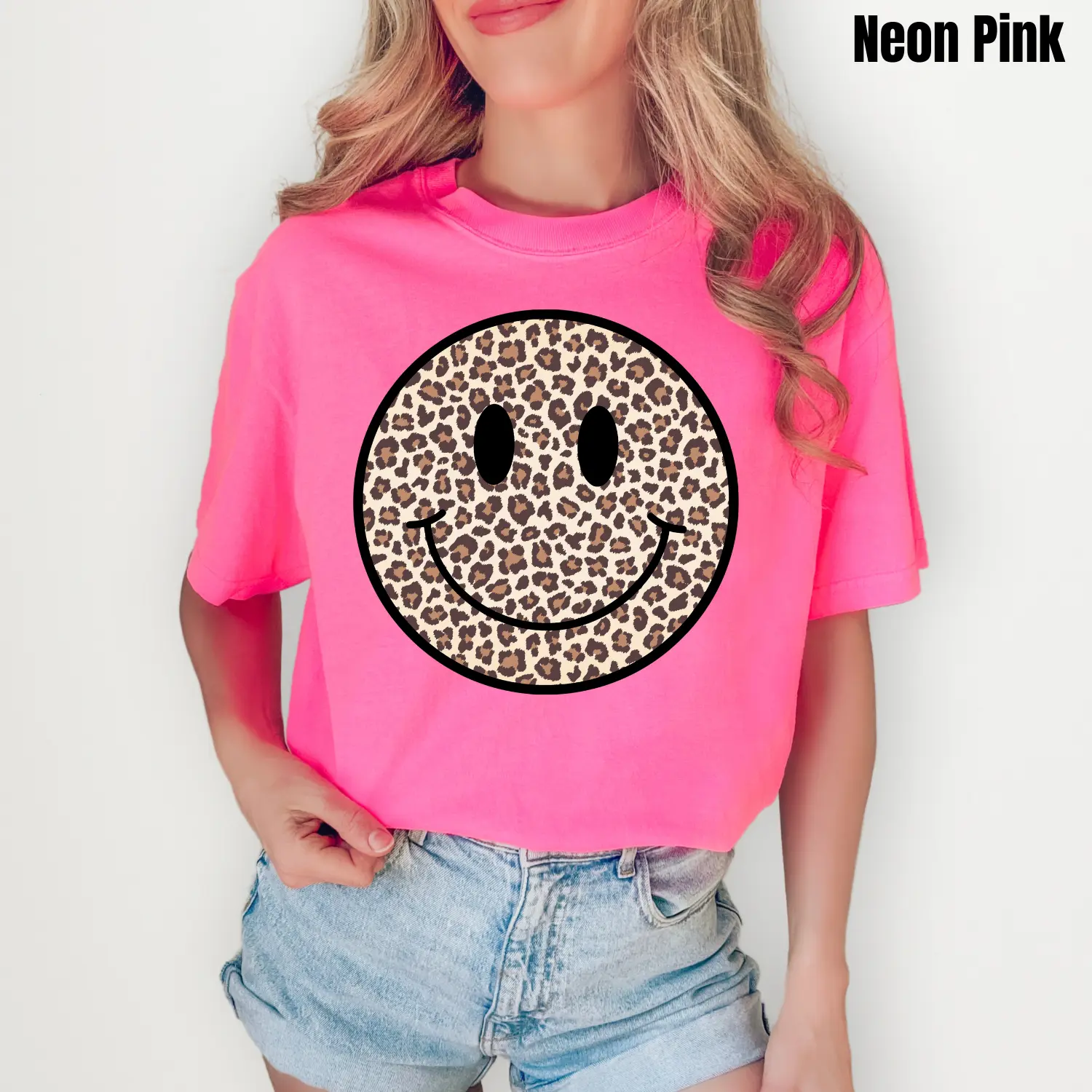 Leopard Happy Face Comfort Colors T-Shirt 'NLB'