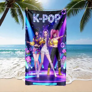 Starry Bubble K-Pop Trendy Girl Trio Print Beach Towel, Skin-Friendly, Absorbent, Quick-Dry, Perfect for Beach, Pool, Summer Outings