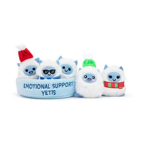 Emotional Support Yetis by Relatable – Cuddly Stuffed Animals, Plushies, and Cute Stuff, Great Gift Ideas for Loved Ones of All Ages, Includes 5 Plushies with Carrying Basket