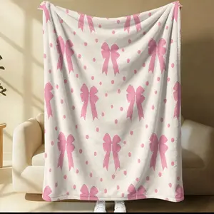 Sweet Cute Bow & Polka Dot Printed Blanket, Soft and Comfortable Home Decorative Blanket, Ideal for Nap Time