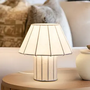 Brightech Celeste LED Desk and Table Lamp - Small Mushroom Style Resin Light for Bedroom, Bedside, Living Room, Office - Dimmable Nightstand Reading Light with Diffusing Lamp Shade - White