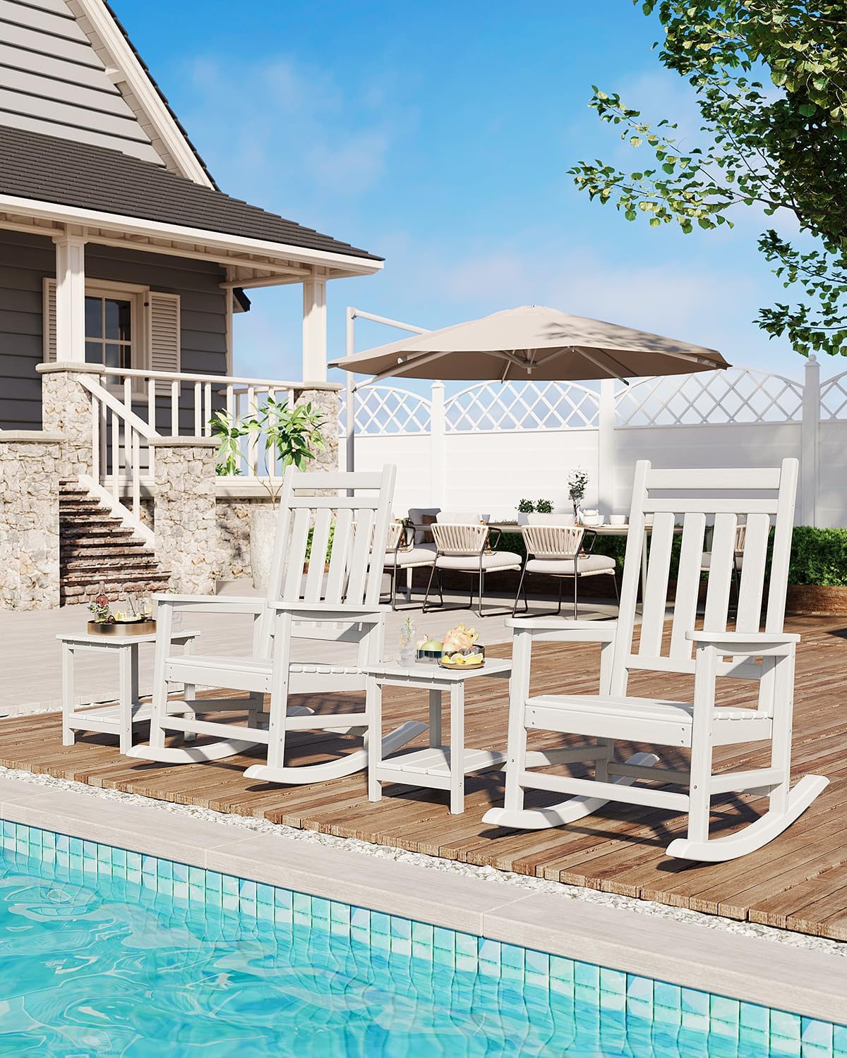 Poly Lumber HDPE Plastic Adirondack Porch Rocking Chair Set, High-Back All-Weather Durable Outdoor Living Patio Backyard Furniture for Adults, Outdoor Living Furniture, Porch Rocking Chairs