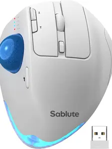 SABLUTE MAM1 Wireless Trackball Mouse Ergonomic Bluetooth Rechargeable Backlit Rollerball Thumb Laptop Mice 5 Level DPI 3 Devices Connection