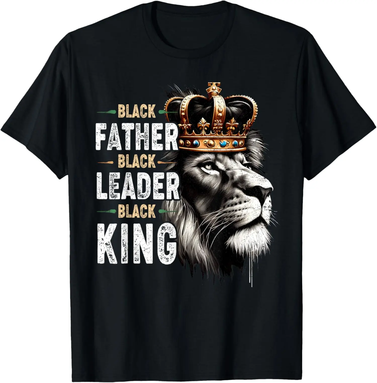 Men's Black Cotton Knit Graphic T-Shirt - Round Neck, Shortsleeve, Stretch Fabric, Regular Cut, Father Leader King Black History Month Print, Casual Streetwear Menswear Top, All-Season Tee for Year-Round Wear, Dry Clean Prohibited, Graphic T Shirts