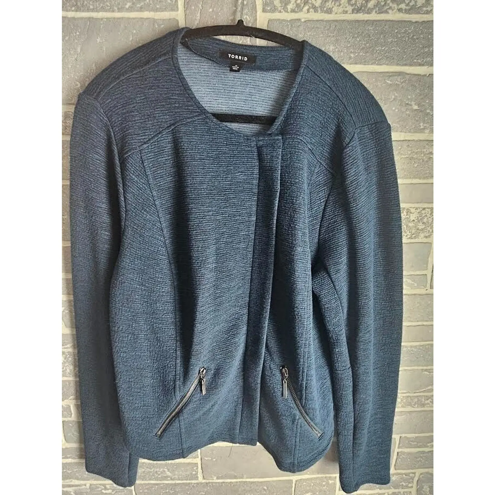 Torrid Blue Knit Textured Moto Jacket Blazer Size 2 2X Long Sleeves Zipper