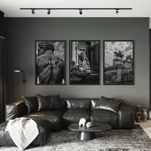 Veni Vidi Vici Wall Art Set | Ancient Rome Decor | Inspirational Black and White Prints | 3-Piece Poster Print #110