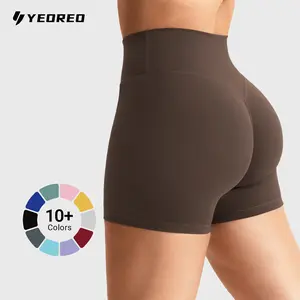 YEOREO Women's Biker Shorts 4.5" Hidden Scrunch High Waist Tummy Control Gym Yoga Running Impact Blue Plain Stretchy Fabric Active Skort Skirt Gym Exercise Activewear Greenish