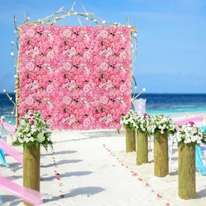 6 Pcs Artificial Flower Wall Panels, 3D Floral Background Fake Rose Wall for Party Wedding Bridal Shower Outdoor Decoration