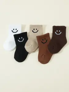 5 Pairs Simple Smile Baby Knee High Socks, Soft Breathable Unisex Toddler Socks, Versatile Baby Socks for Boys and Girls, Soft Comfy Socks