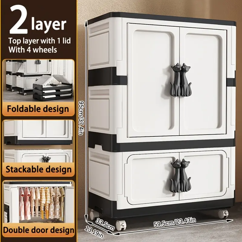 Entryway storage cabinet, large-capacity stackable storage cabinet, with lid, wheels, and door, multi-layer plastic storage boxes, closet organizer storage cabinet, cube storage cabinet, for home, office, living room, dorm, garage