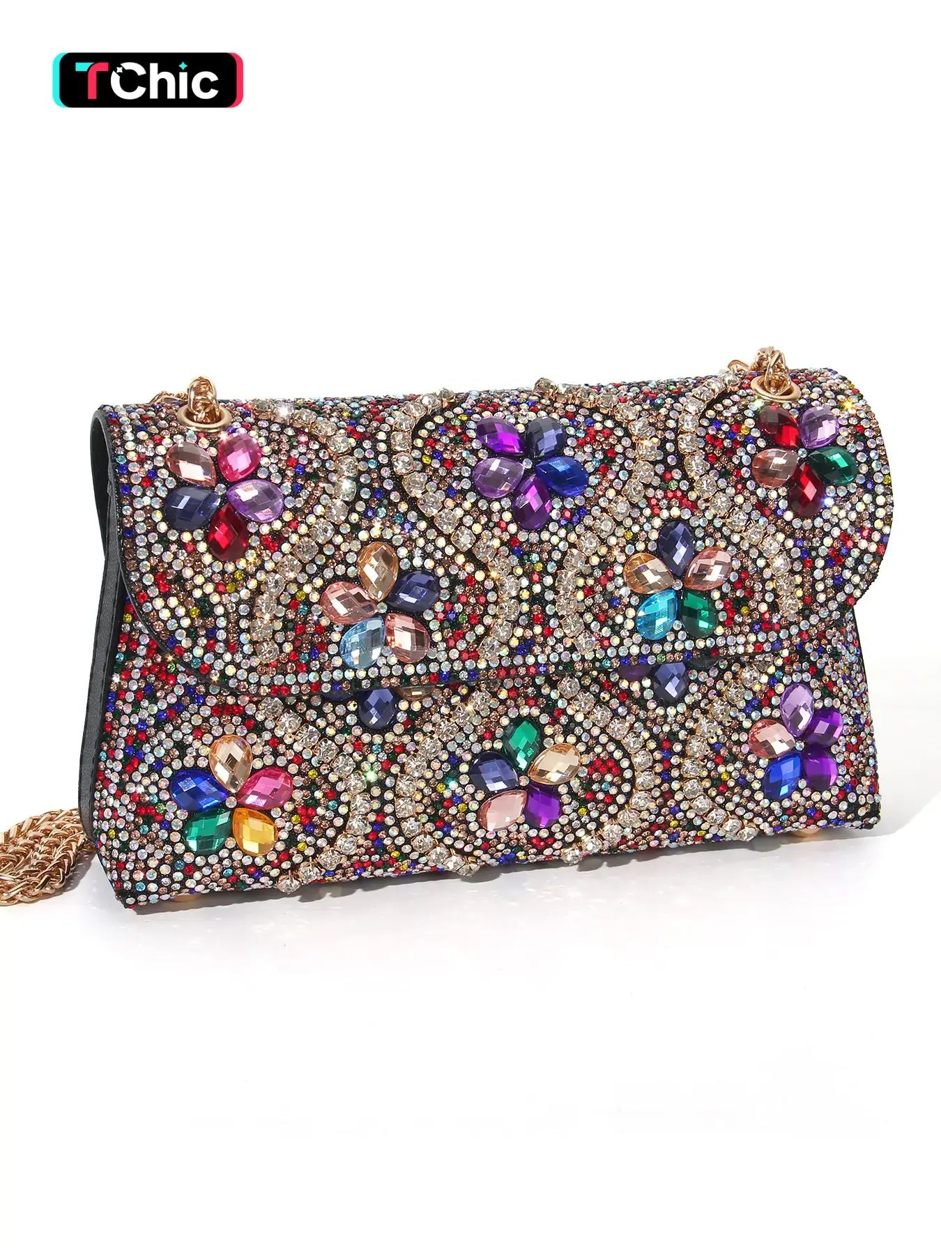 Women's Elegant Rhinestone Decorated Evening Bag, for Back To School, Graduation Season, Exquisite Trendy Flower Design Embellished Clutch Bag, Fashionable Shoulder Bag for Party Decoration, Elegant Purse