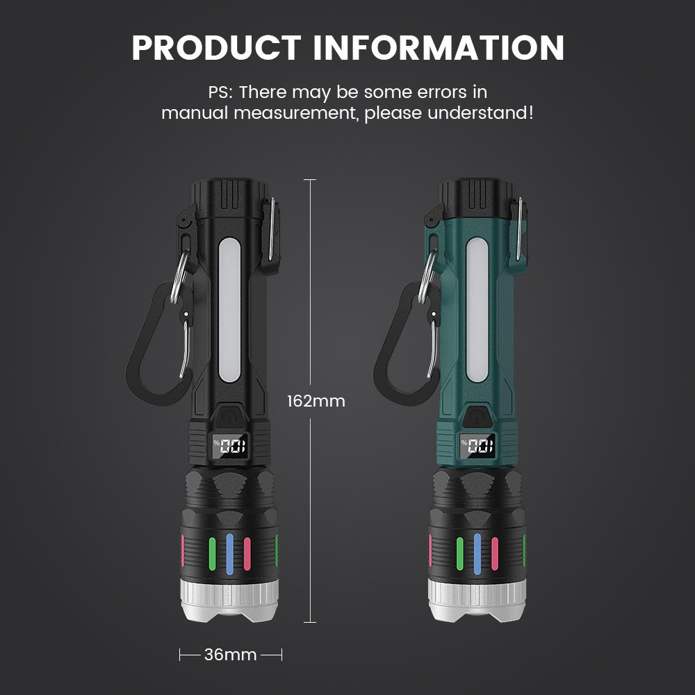 【2026 New Model】 2400 Lumen Flashlight with Ignition Function, 4 Lighting Modes, Digital Display, Rechargeable, Zoomable, Waterproof, Adjustable Brightness, Suitable for Outdoor Camping and EmergenciesTiktokShopSpringGlowUp
