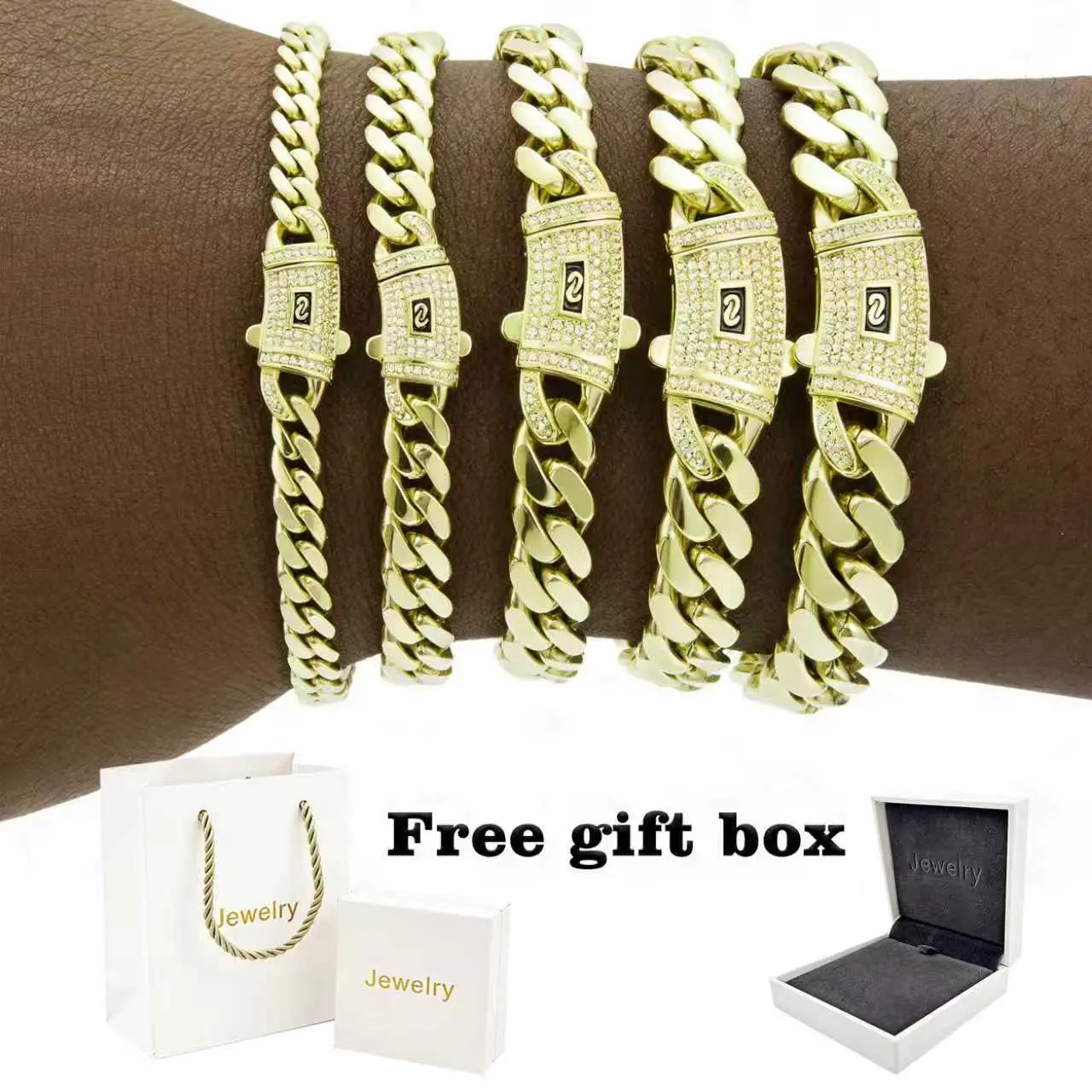 6-14MM Fashion S Clasp Monaco  Chain Bracelet For Men 14K Gold Plated Stainless Steel Hip Hop Jewelry  Miami cuban Link Chain bracelet for men
