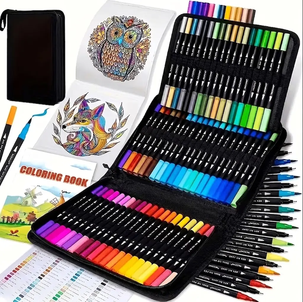 48-Color Dual-Tip Fine & Brush Pens Set, Bright Quick-Dry Smooth Ink Office Stationery, Ideal for Coloring Book, Bullet Journaling & Creative Art Projects