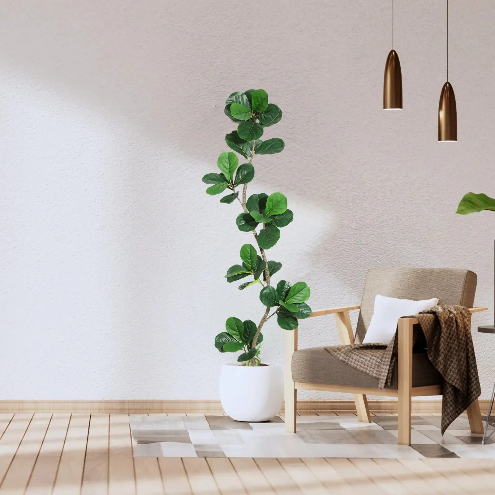 【GARVEE】Realistic Artificial Fiddle Leaf Fig Tree – Large Faux Indoor/Outdoor Decorative Plant with Lifelike Green Leaves and Black Pot – Modern Home or Office Decor, Great Housewarming Present