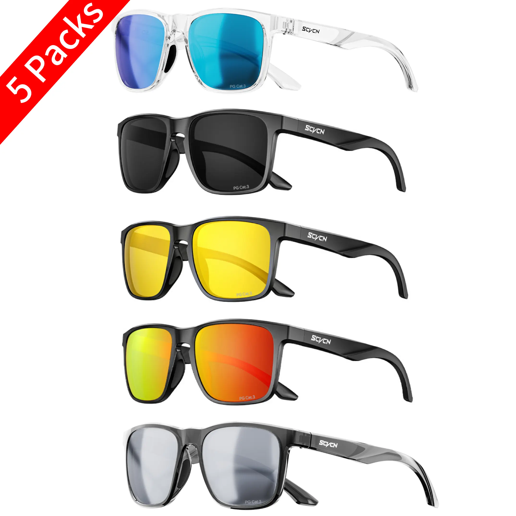 SCVCN Men's 5PCS Polarized Outdoor Cycling Glasses - UV400 Sports Sunglasses for Mountain Biking, Fishing