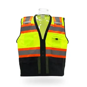 Hi Visibility Yellow Vest with Orange Reflective Strips & Black Trim for Enhanced Safety in Low Light Conditions Reflectors Construction Gear